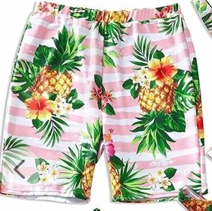IFFEI Pink Striped Trunks with Clusters of Tropical Flowers and Pineapple Size L